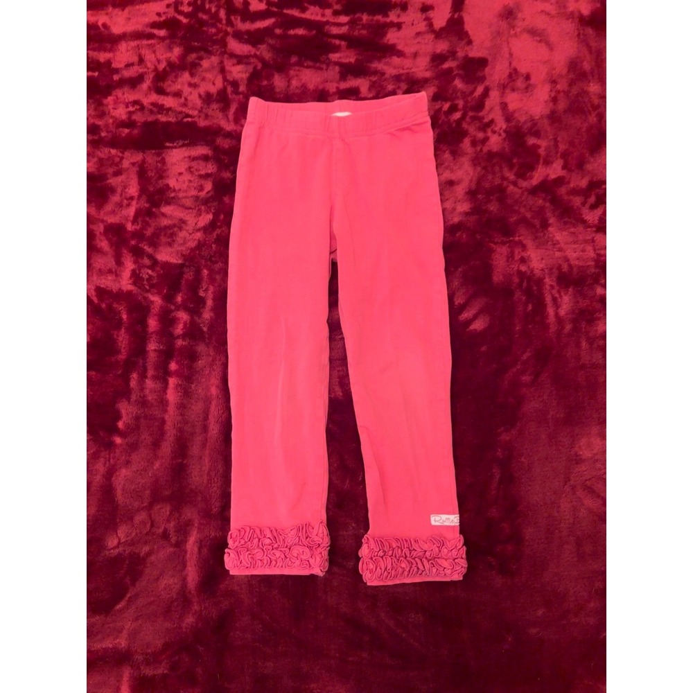 RuffleButts Girls Pink Ruffle Ankle Leggings Size 4T/5 Cotton Stretch Pants